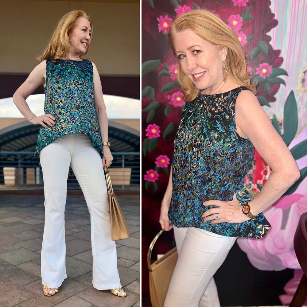 ANN MASHBURN unique brocade flared hem top-PERFECT CONDITION - Picture 1 of 9